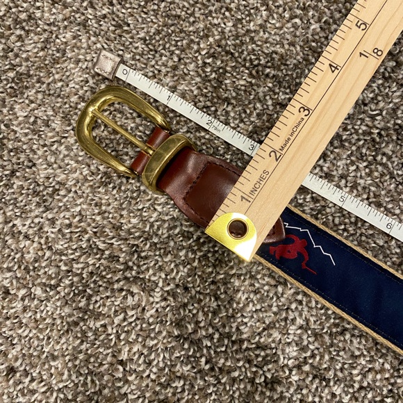 YRI Canvas Golf Belt Size 32/80 Blue Down Hill Mountain Skier Embroidery Brass - Picture 6 of 9